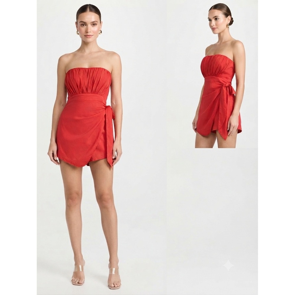 Saints + Secrets Romper Women Large Red ST3044B‎ Strapless Wrap Skort Mini Dress